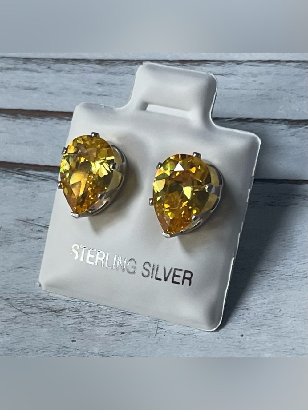 Sterling Silver CZ Citrine Pear Shaped Stud Earrings